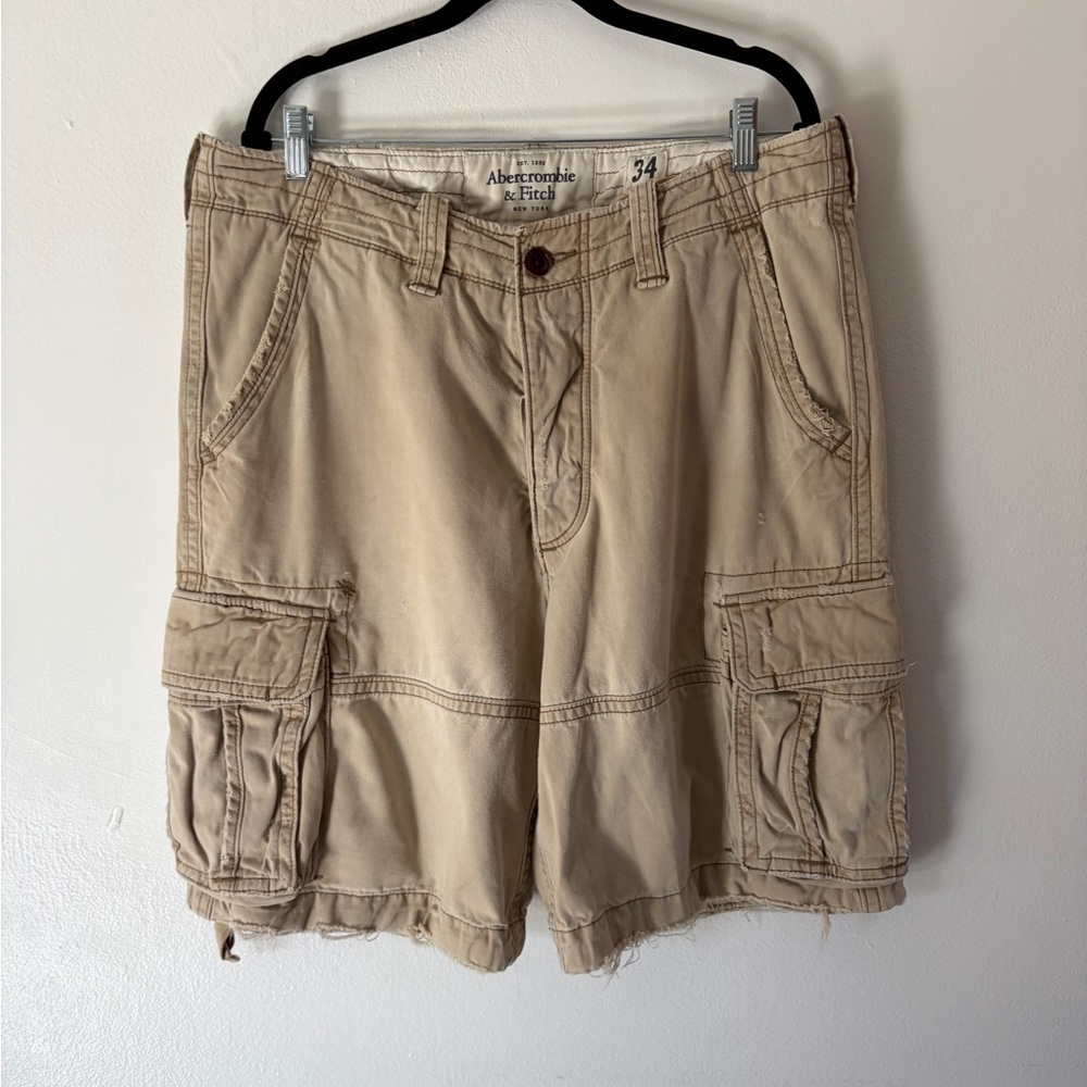 Abercrombie & Fitch Vintage Y2K Khaki‎ Distressed Cargo Shorts Size 34